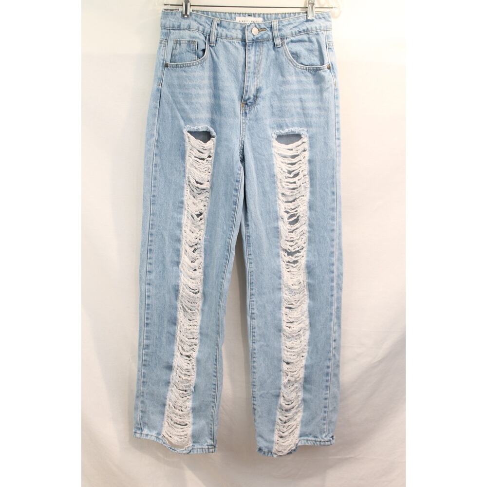 Almost Famous Jeans 90's Baggy Fit High Rise Distressed Womens size 9 Blue Demin